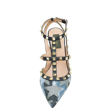 Valentino Bicolor Rockstud Camo Crystal Slingback Pump 38