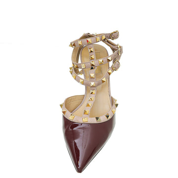 Valentino Burgundy Rockstud Caged Ankle Strap Pump 40