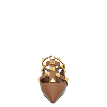 Valentino Brown Roman Stud Ankle Strap Flat Mules 40
