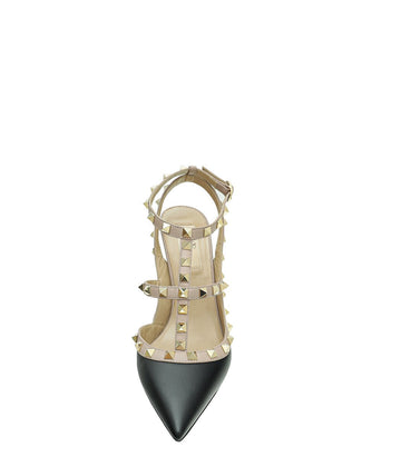 Valentino Bicolor Rockstud Caged Ankle Strap Pumps 37