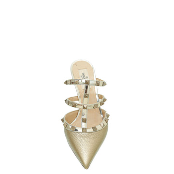 Valentino Metallic Champagne Caged Rockstud Heeled Mules 37