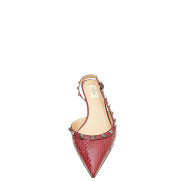 Valentino Burgundy Python Embossed Rockstud Slingback Pump 39