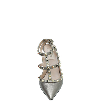 Valentino Metallic Olive Rockstud Caged Ankle Strap Pumps 38