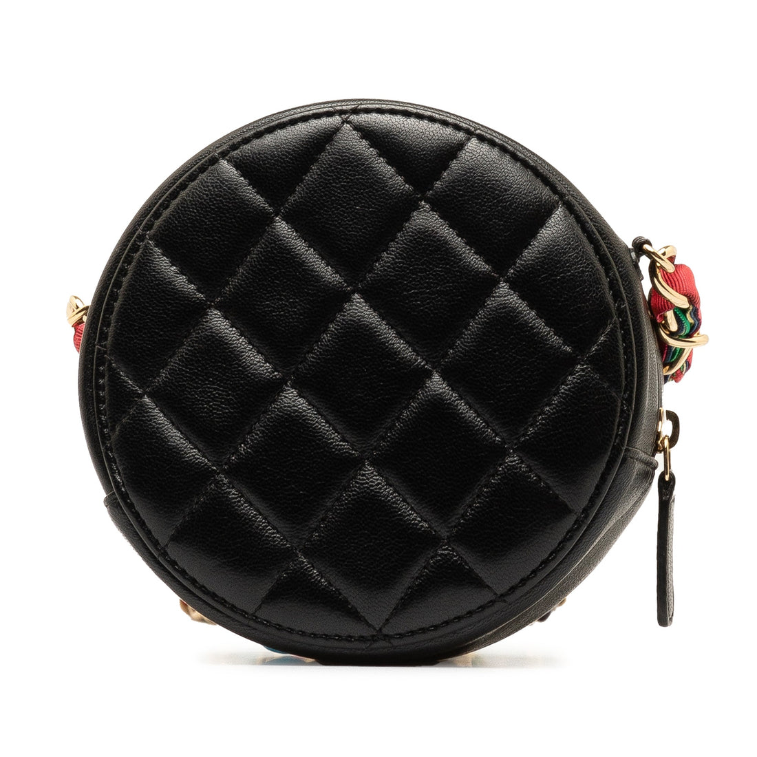 CHANEL Quilted Lambskin Ribbon Round Clutch With Chain Crossbody Bag
