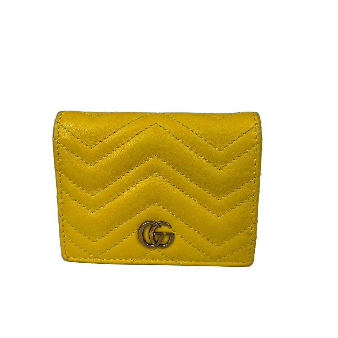 Gucci GG Marmont Card Case Wallet in Yellow with GHW