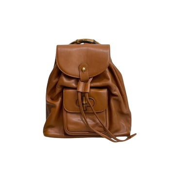 Gucci Bamboo Drawstring Leather Backpack Brown