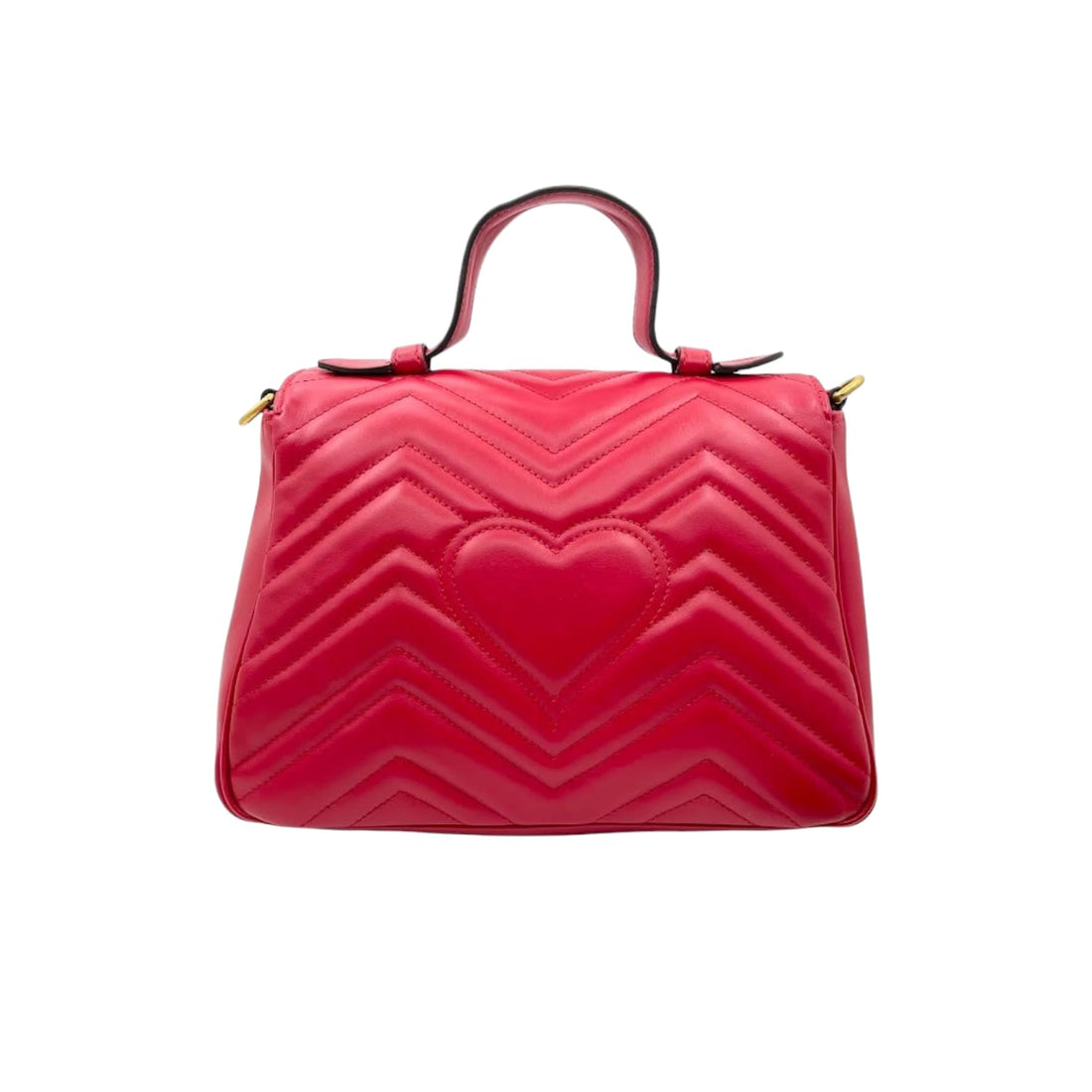 Gucci Medium GG Marmont Matelasse Chevron Top Handle Red GHW