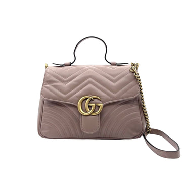 Gucci Medium GG Marmont Matelasse Chevron Top Handle Beige GHW