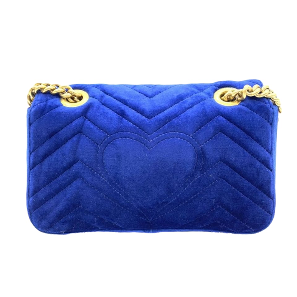 Gucci Mini Marmont Matelassé Velvet Blue GHW