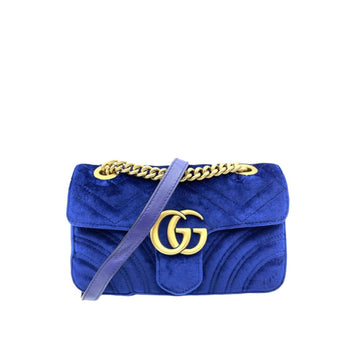 Gucci Mini Marmont Matelassé Velvet Blue GHW