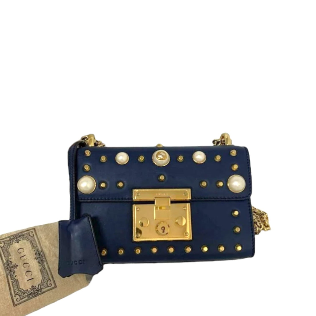 Gucci Small Studded Padlock Dark Blue GHW