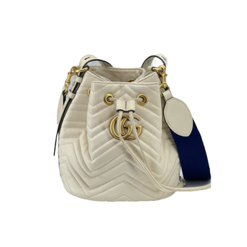 Gucci Small GG Marmont Bucket White Leather GHW