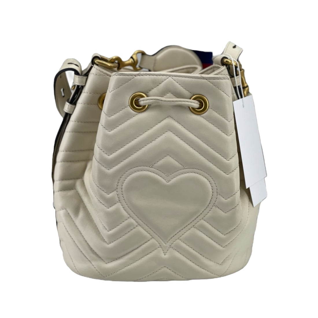 Gucci Small GG Marmont Bucket White Leather GHW