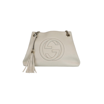 Gucci Pebbled CalBNkin Soho Working Tote White GHW