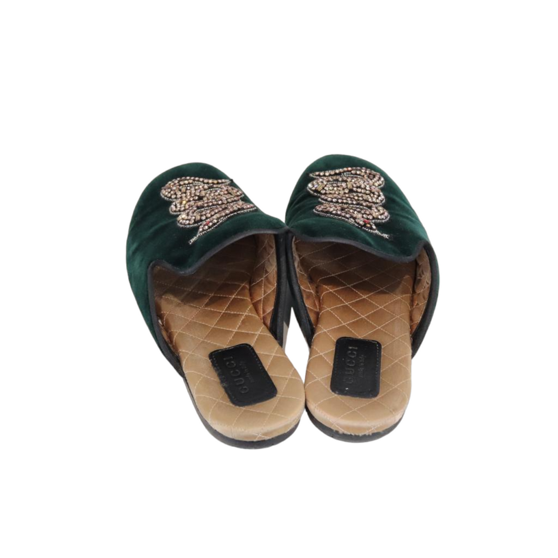 Gucci Velvet Snake Lawrence Slippers Green Size 8