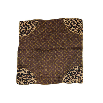 Louis-Vuitton Leopard Monogram Square Scarf Silk Brown