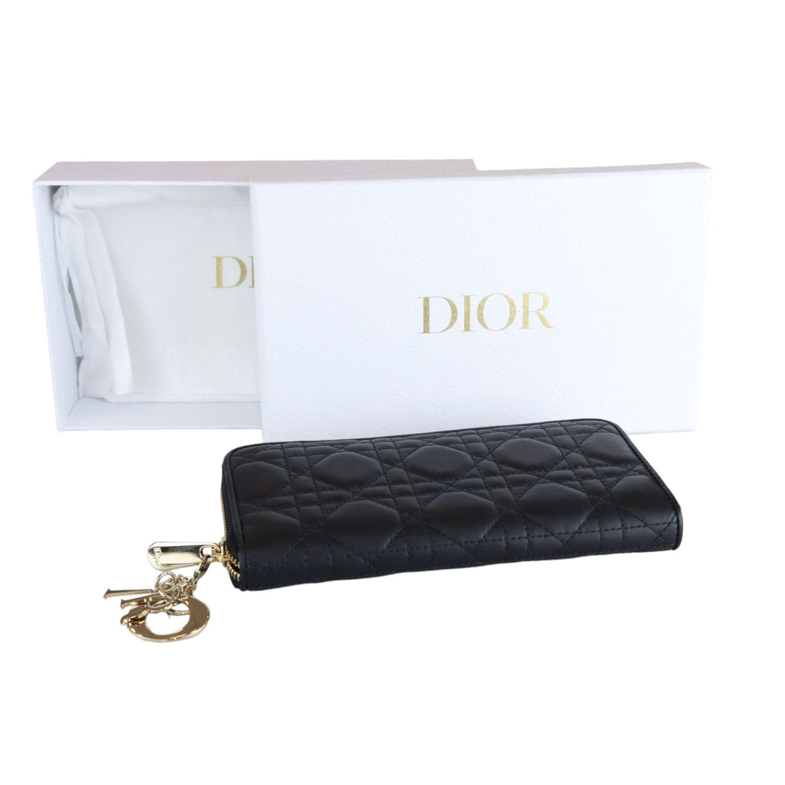 Lady Dior Zip Wallet Lambskin Cannage Black GHW