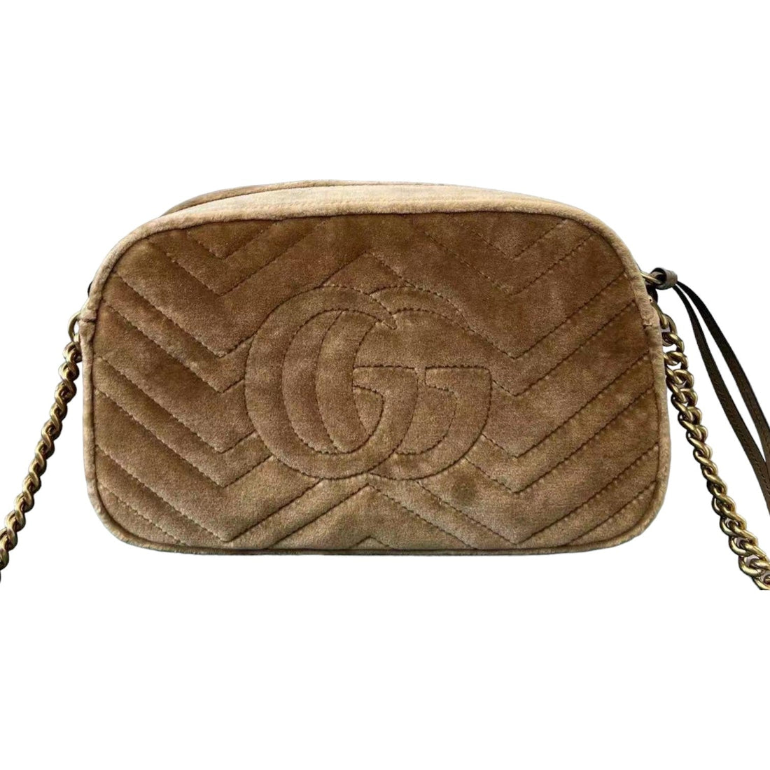 Gucci GG Marmont Small Chain Shoulder Velvet Matelasse Brown GHW