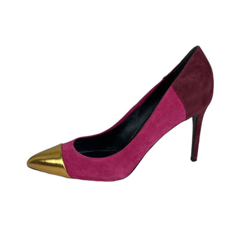Gucci Semi-Pointed Toes Colorblock Pattern Pumps Suede Pink Size 39.5
