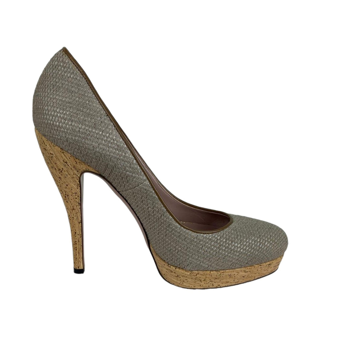 Gucci Woven Heels Greige Leather Beige Size 40