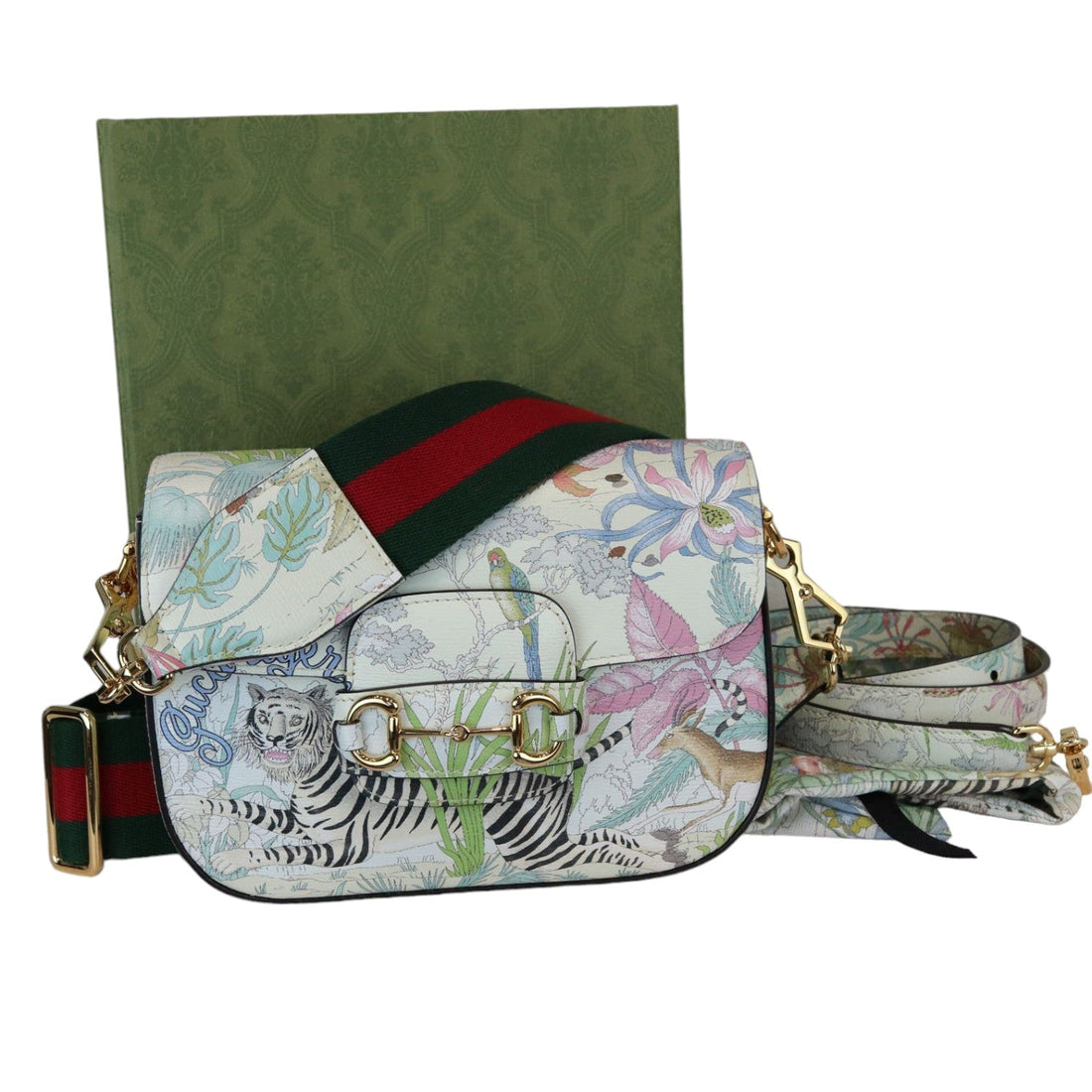 Gucci Horsebit 1955 Tiger Print Mini Leather White Multicolor GHW