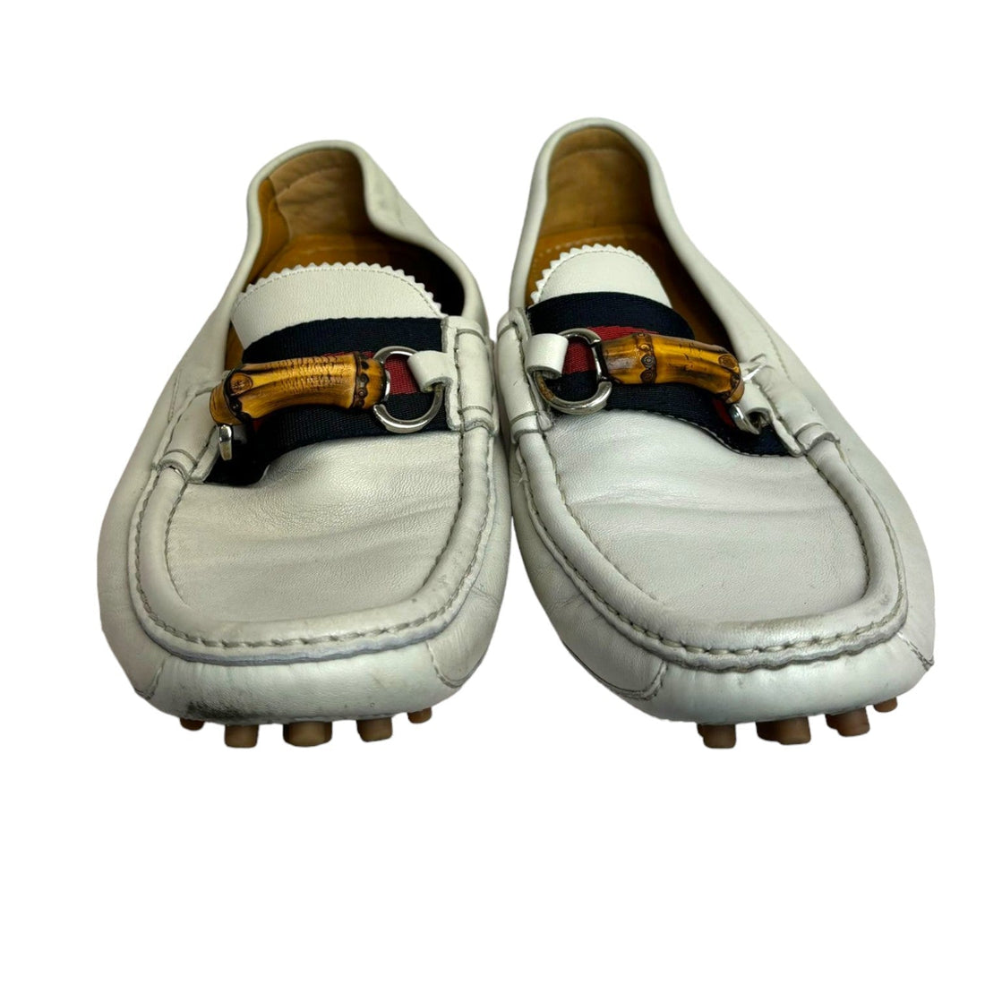 Gucci Horsebit Web Loafers Leather White Size 8 Men