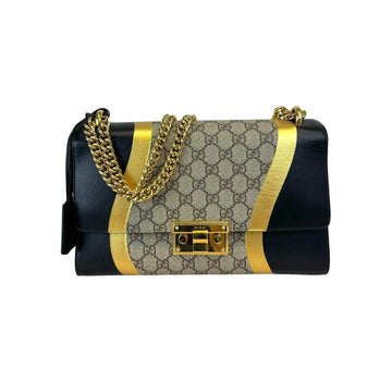 Gucci Padlock GG Supreme Shoulder Medium Monogram Black Gold GHW
