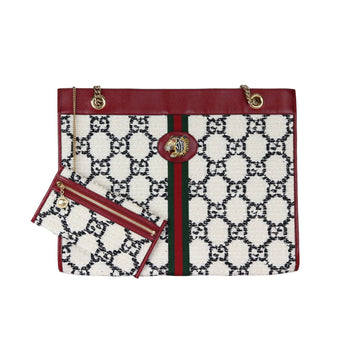 Gucci Rajah Chain Tote Tweed Large GG Monogram White Black Cherry GHW