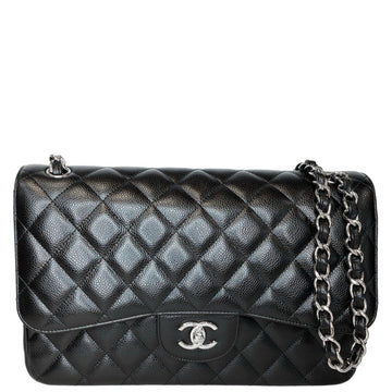 Chanel Jumbo Double Flap Quilted Caviar Leather Shoulder Bag Black