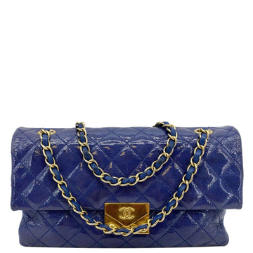 Pearl Street Bags Chanel Envelope Lock 3 Small Quilted Patent Leather Shoulder Bag Blue