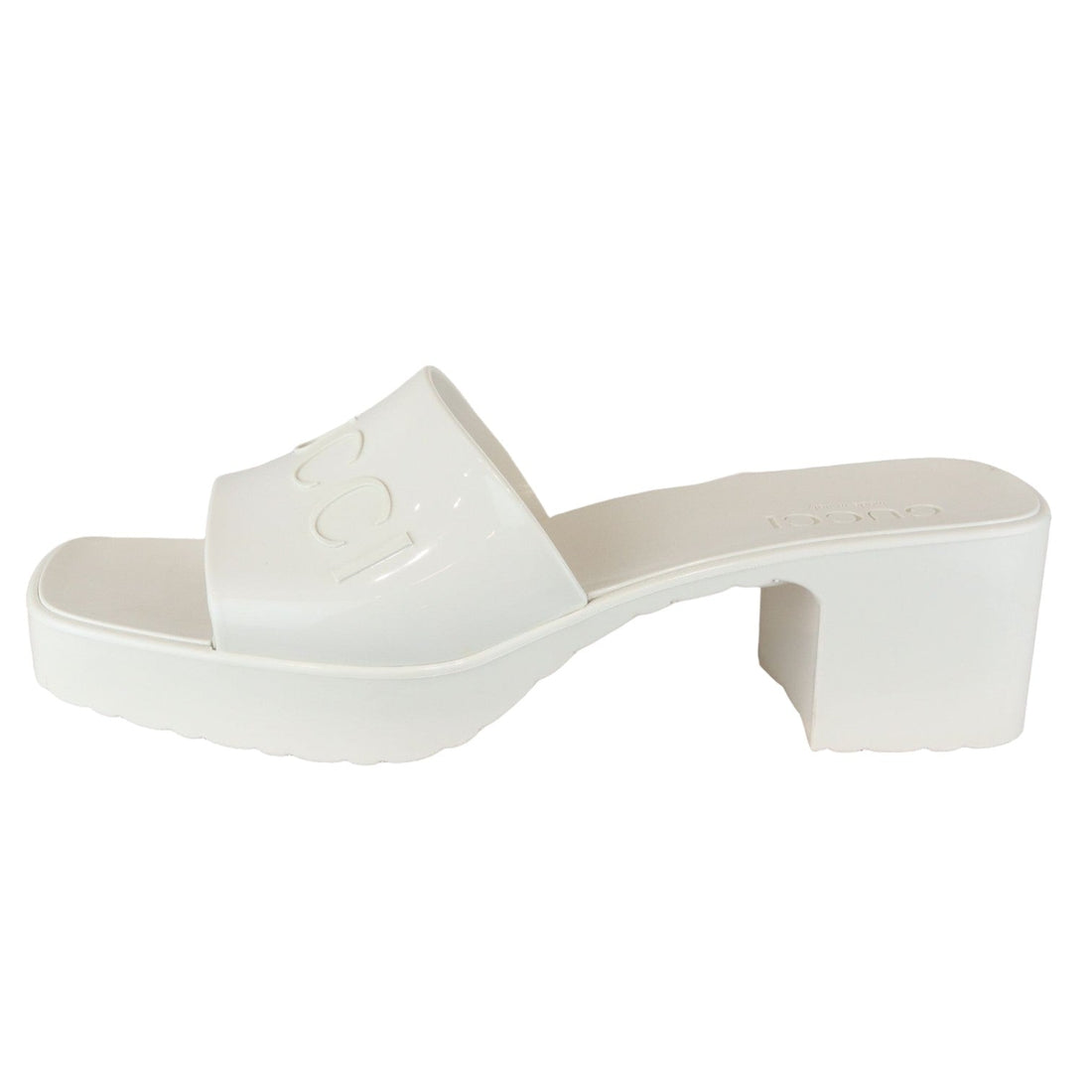 Gucci Logo Womens Platform Slide Sandals Rubber Mystic White Size 38