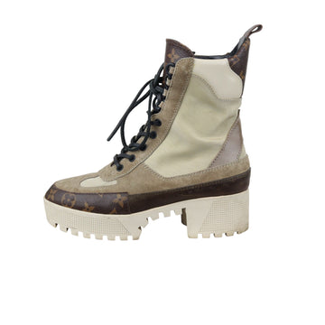 Louis-Vuitton Laureate Platform Desert Boots Suede CalBNkin Monogram Beige Size 38