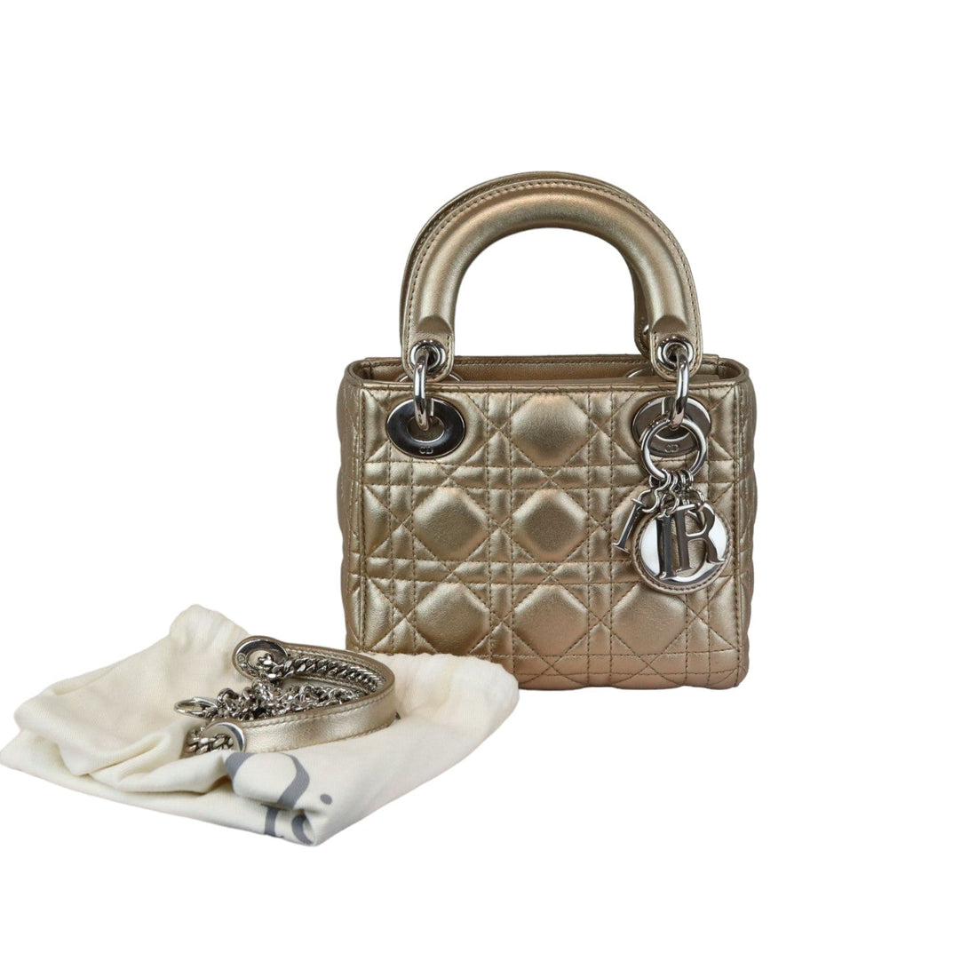 Lady Dior Mini Metallic Lambskin Cannage Gold SHW