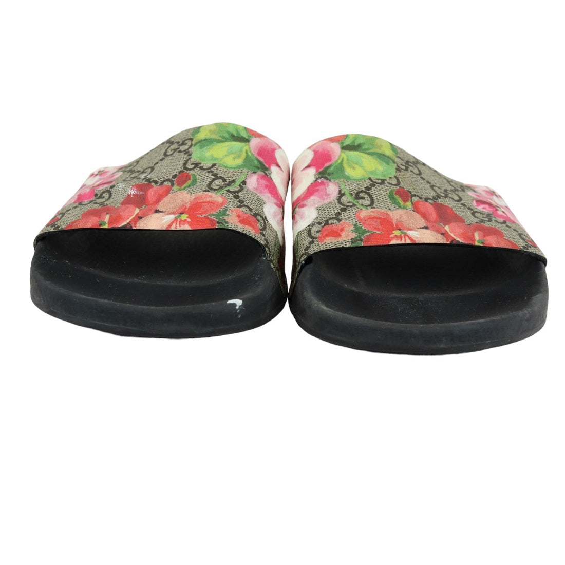 Gucci Blooms Slide Sandals GG Supreme Monogram Beige Size 38