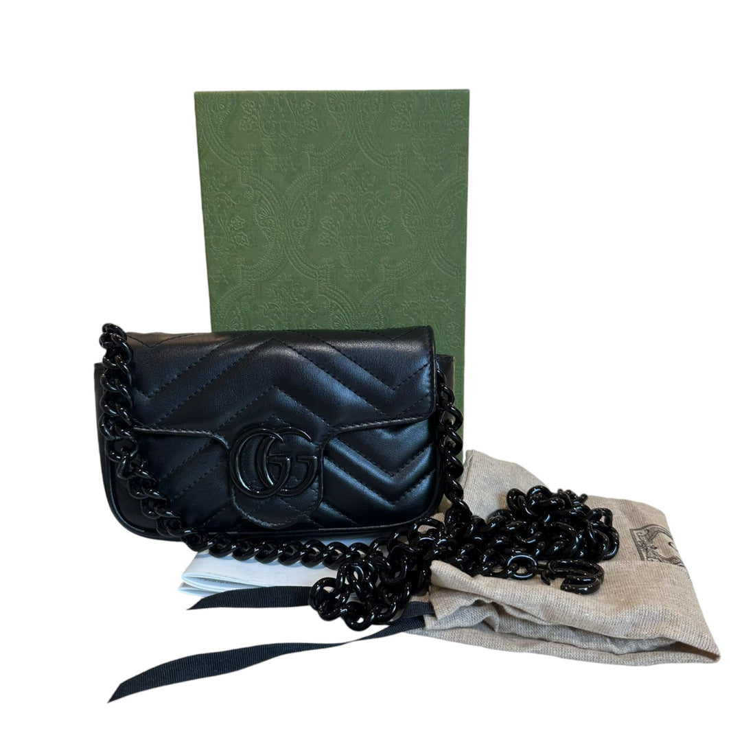 Gucci GG Marmont Shoulder Super Mini CalBNkin Matelasse Black BHW