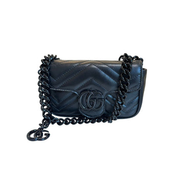 Gucci GG Marmont Shoulder Super Mini CalBNkin Matelasse Black BHW