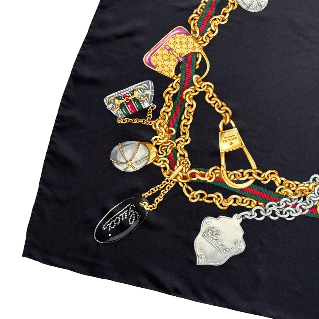 Gucci Multi Icon Print Scarf Silk Black
