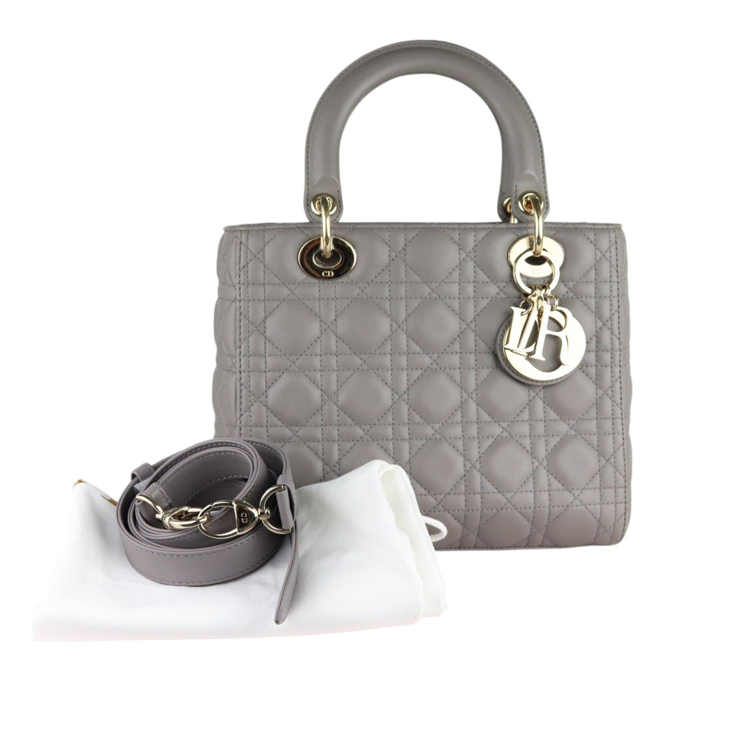 Medium Lady Dior Lambskin Quilted Grey GHW