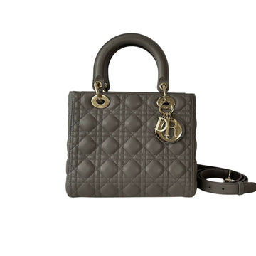 Lady Dior Medium Top Flap Lambskin Cannage Grey GHW
