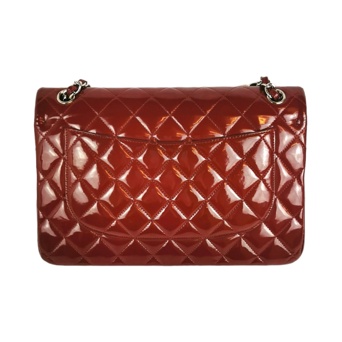 Chanel Classic Double Flap Jumbo Red  Leather Silver
