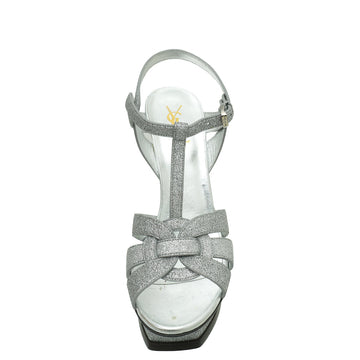 YSL Silver Glitter Tribute Moon Sandal 40