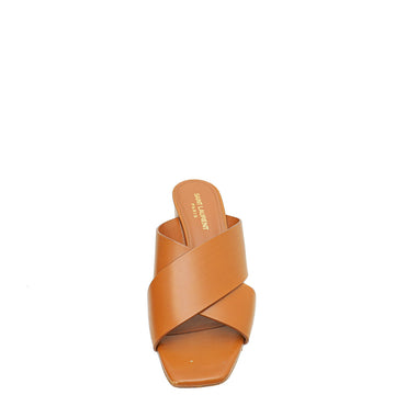 YSL Brown Loulou Criss Cross Mules 37.5