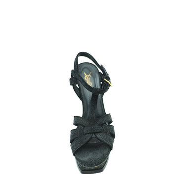 YSL Black Metallic Glitter Tribute Sandal 37