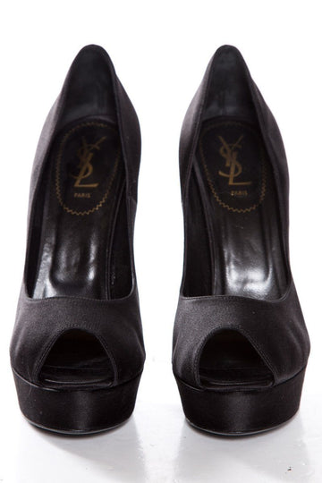 Yves Saint Laurent Black Satin Palais Platforms SZ 40.5