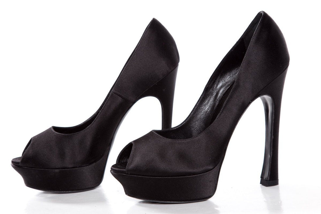 Yves Saint Laurent Black Satin Palais Platforms SZ 40.5