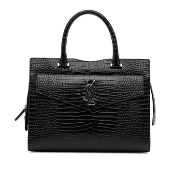 Yves Saint Laurent Uptown Medium Black Croc Embossed Leather