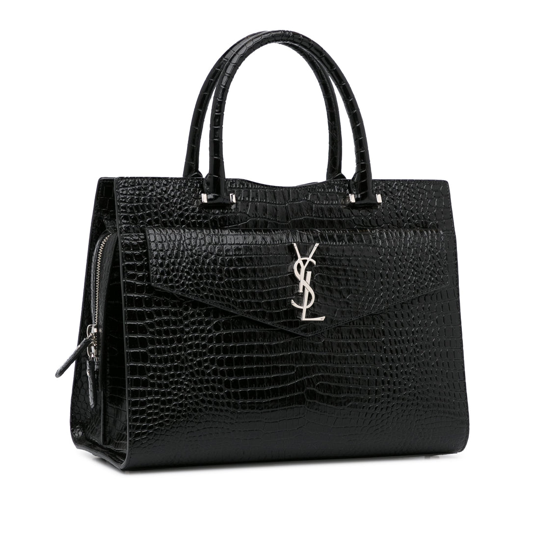 Yves Saint Laurent Uptown Medium Black Croc Embossed Leather