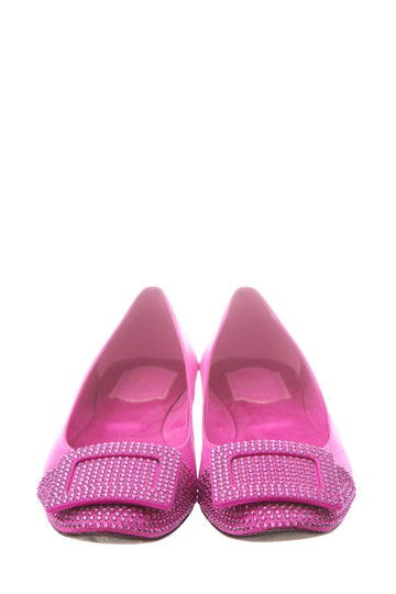 Roger Vivier Fuchsia Satin & Crystal Flats SZ 39