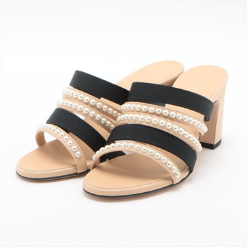 Top Quality Chanel Cocomark Leather X Fabric Sandal 35C Lady Beige X Black G35381 Pearl Mould Sandal Storage Bag With Allu Happy Market Store