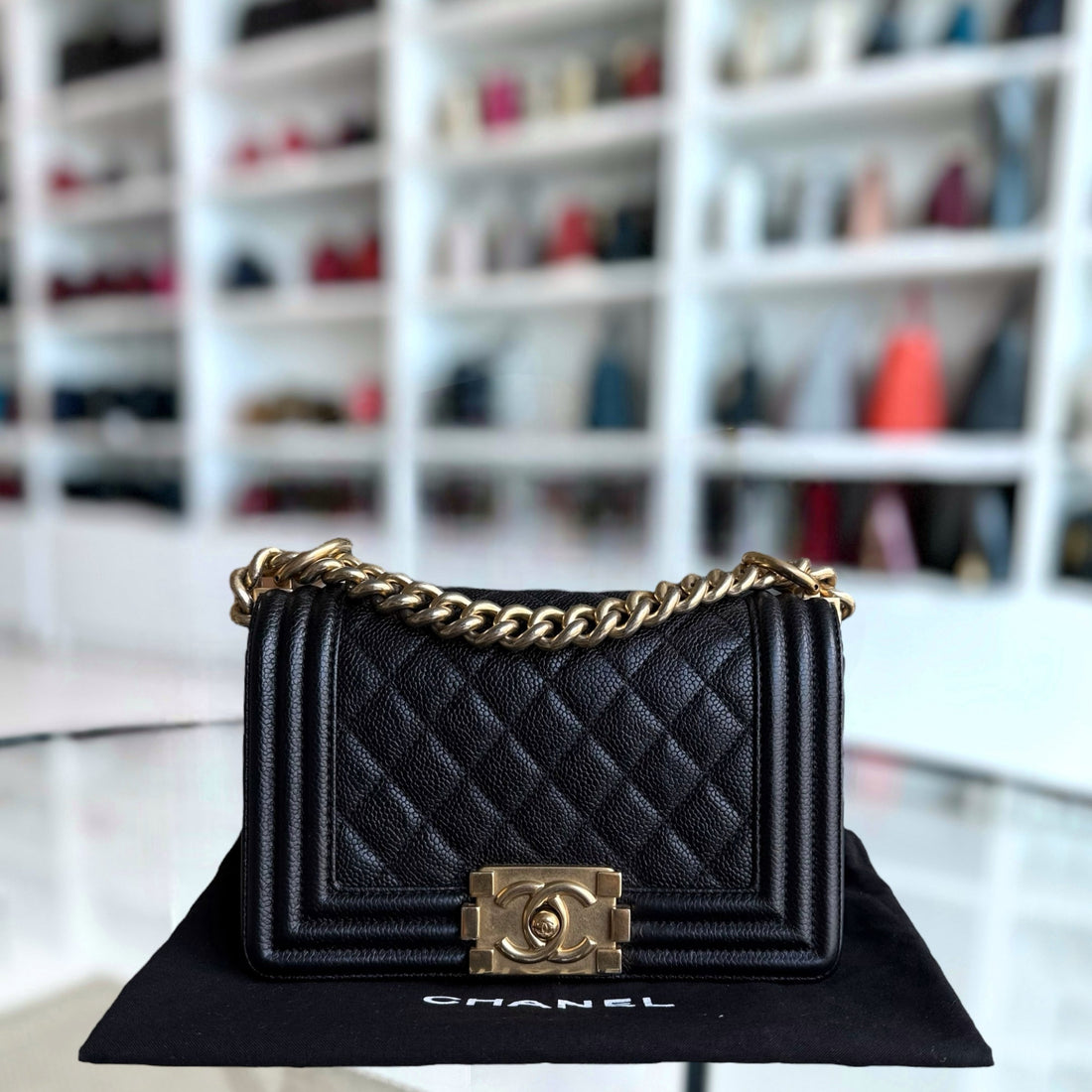 Chanel Boy Small - Togo/epsom/caviar/clemence/callfskin/cowhide/lambskin 20CM Quilted Black Gold Hardware Series 23